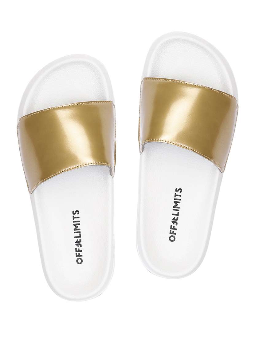 gold slip on flip flops