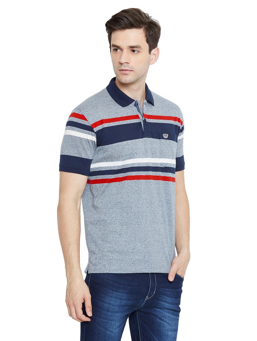 grey striped polo t-shirt - 17751865 - Standard Image - 1