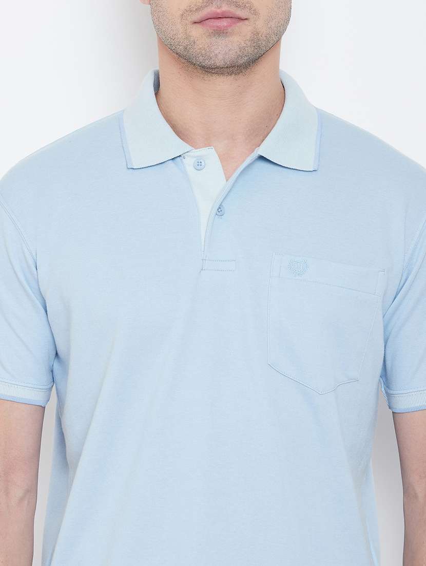 blue solid polo t-shirt - 17751881 -  Standard Image - 4