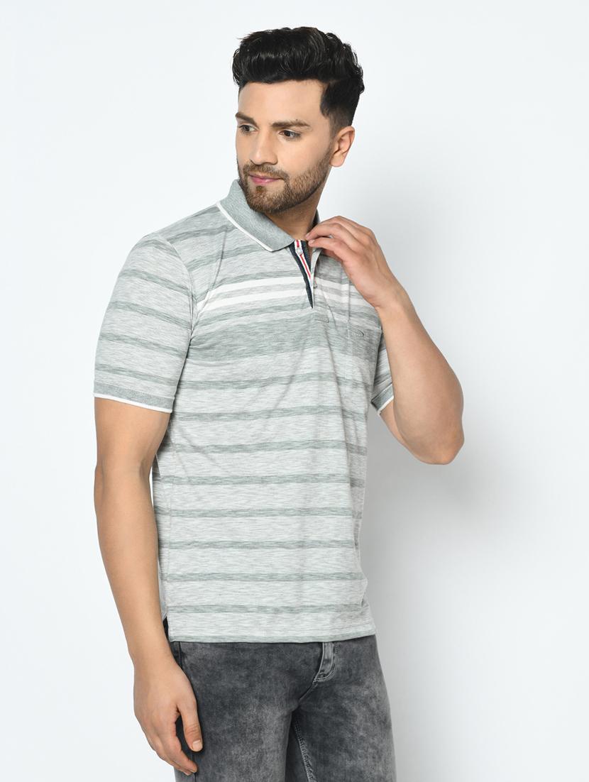 grey striped polo t-shirt - 17751929 - Standard Image - 1