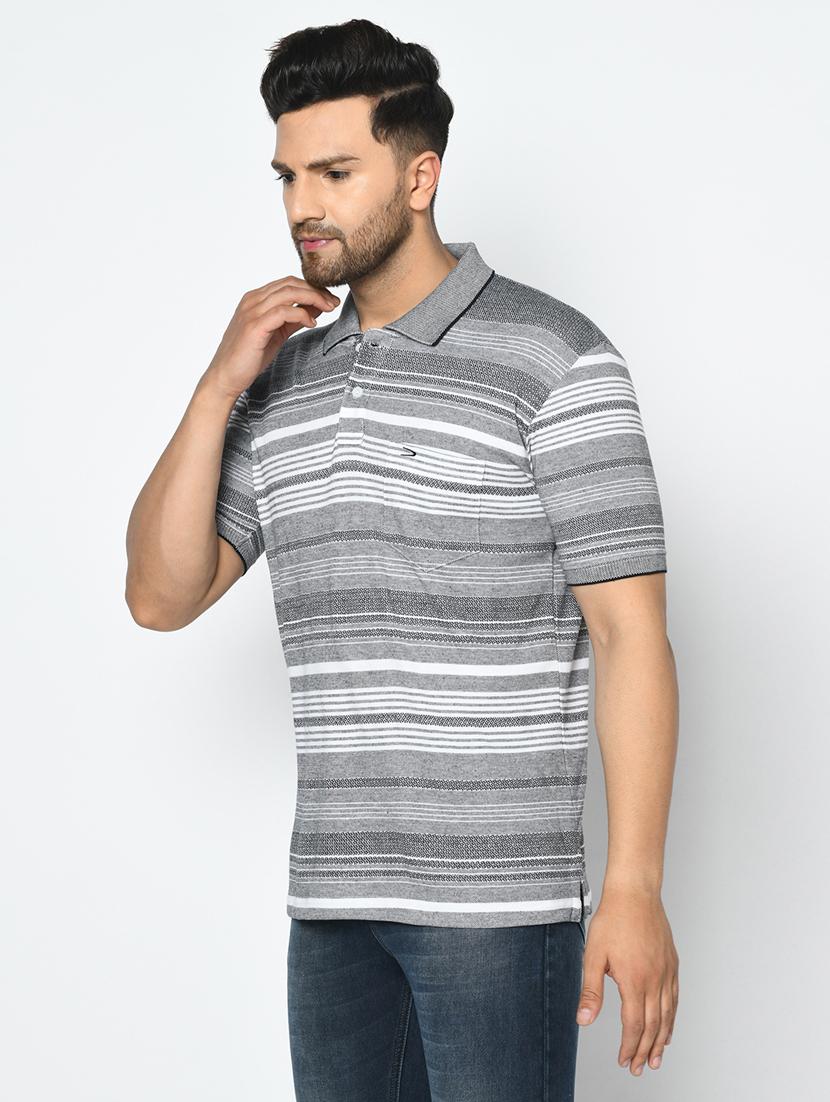 grey striped polo t-shirt - 17751951 - Standard Image - 1