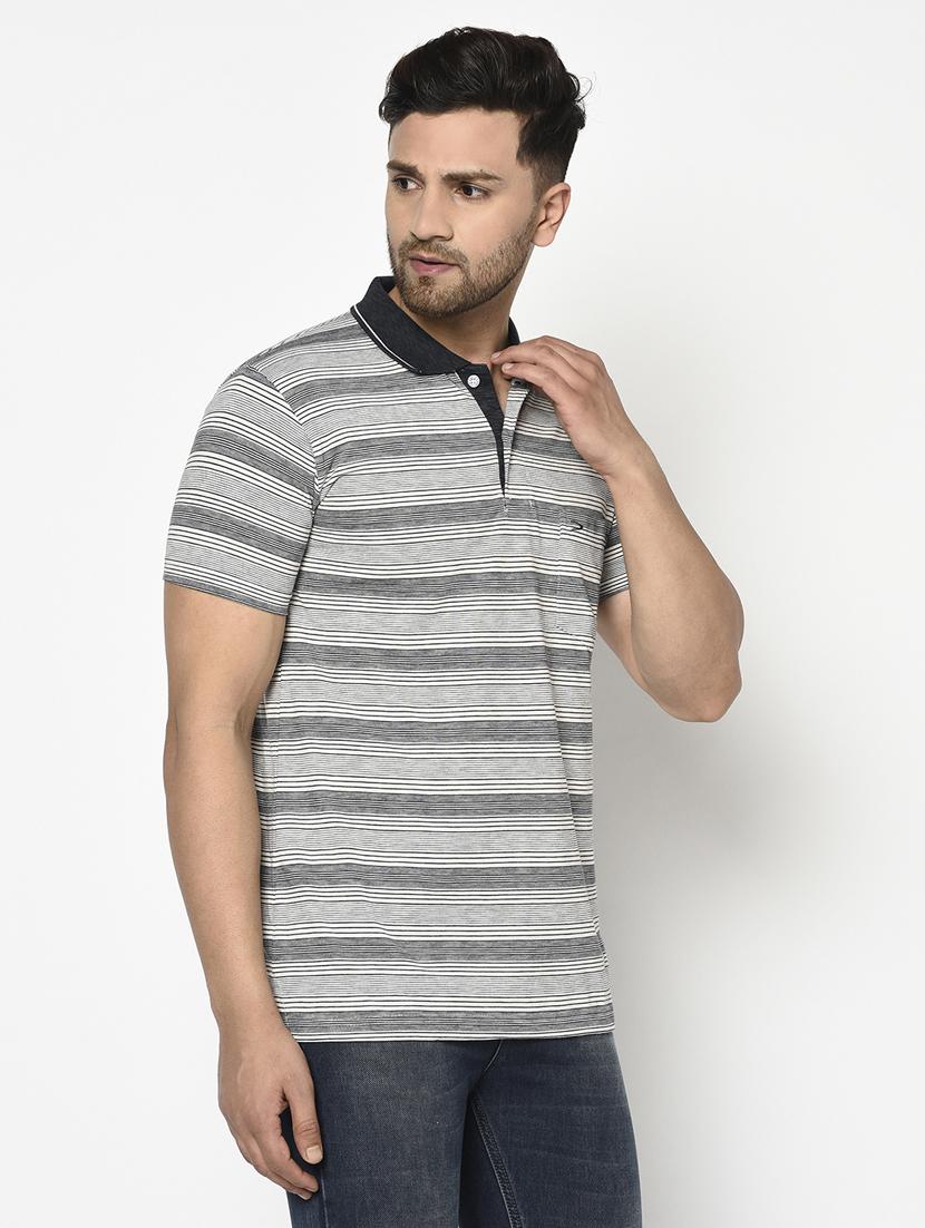 grey striped polo t-shirt - 17751966 - Standard Image - 1