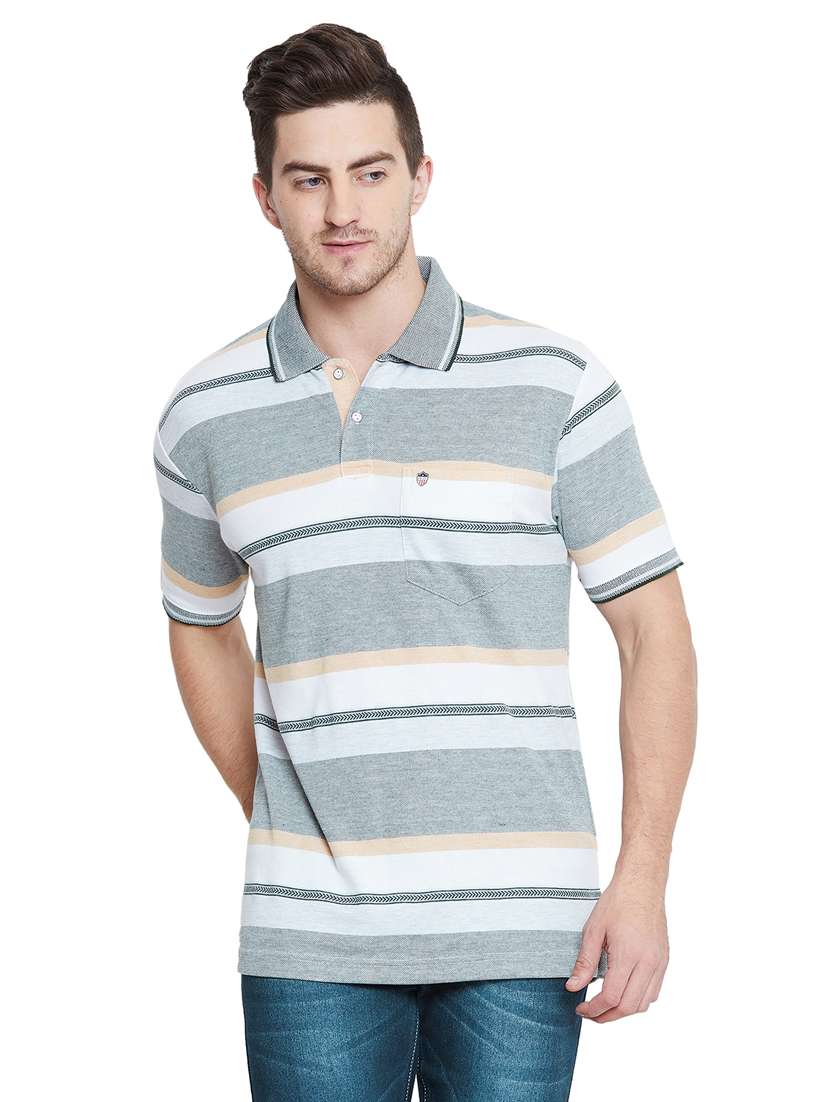 grey striped polo t-shirt - 17751980 - Standard Image - 1
