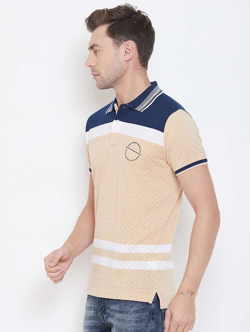 peach striped polo t-shirt - 17752016 -  Standard Image - 1