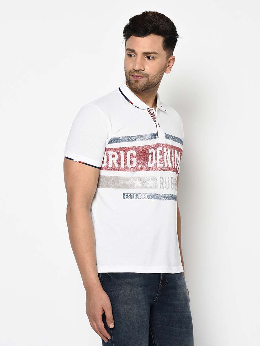 white printed polo t-shirt - 17752066 -  Standard Image - 1