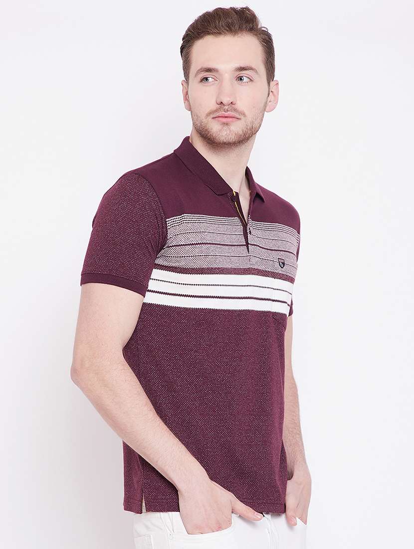 maroon striped polo t-shirt - 17752081 - Standard Image - 1