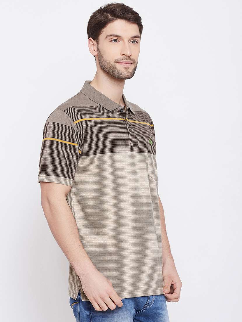brown striped polo t-shirt - 17752089 - Standard Image - 1