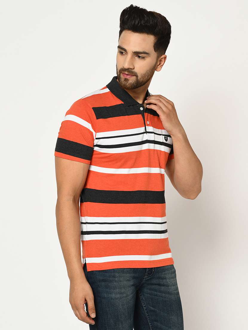 orange striped polo t-shirt - 17752094 - Standard Image - 1