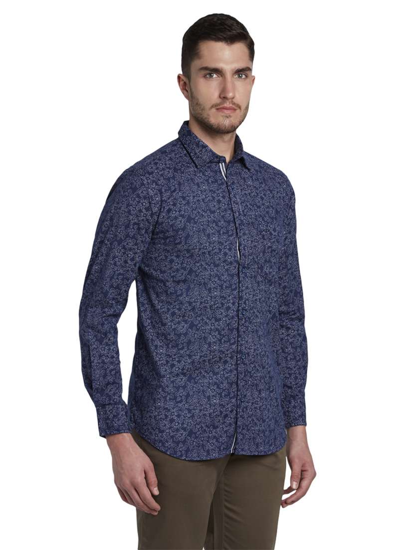 navy blue printed casual shirt - 17752321 -  Standard Image - 1
