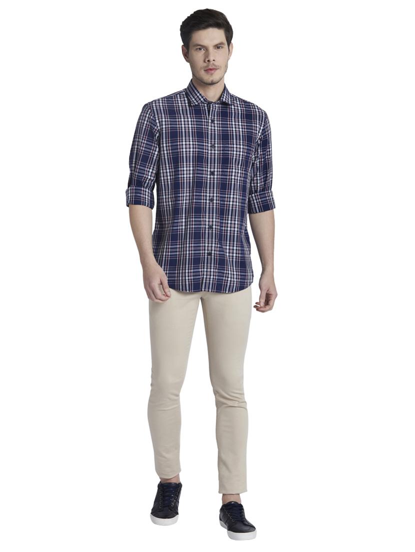 navy blue checkered casual shirt - 17752323 - Standard Image - 4