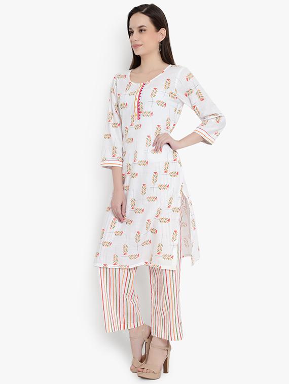 offwhite cotton kurta palazzo set - 17752490 - Standard Image - 1