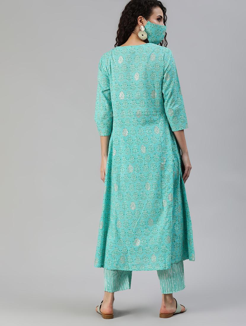 printed kurta pant set with mask - 17754113 -  Standard Image - 1