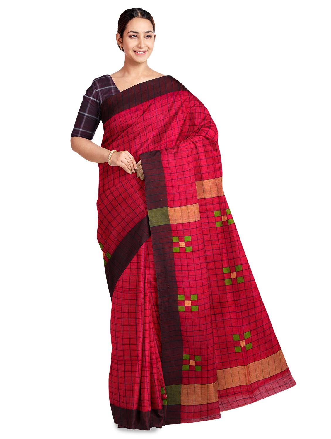 women's checks pink colored saree