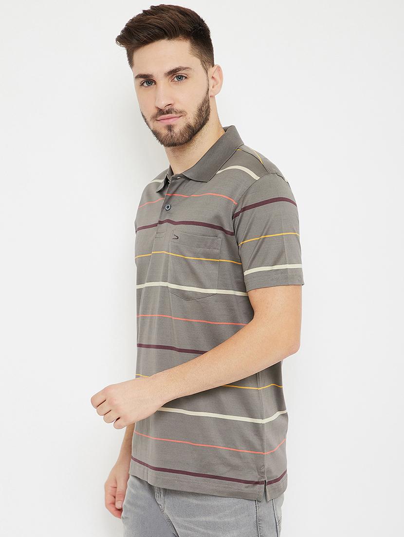 grey striped polo t-shirt - 17754183 - Standard Image - 1