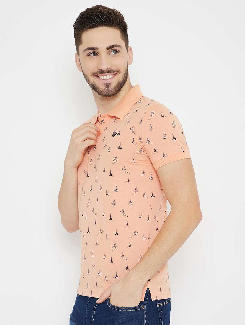 peach printed polo t-shirt - 17754188 - Standard Image - 1