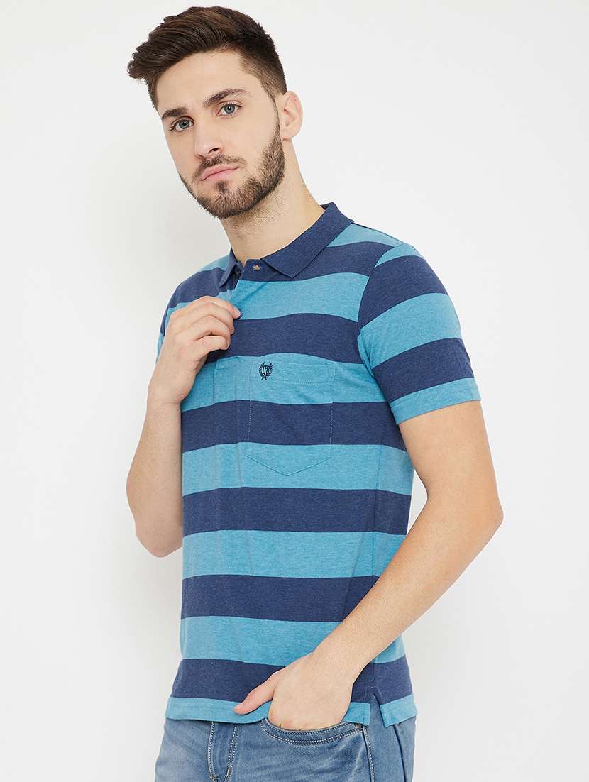 blue striped polo t-shirt - 17754198 - Standard Image - 1
