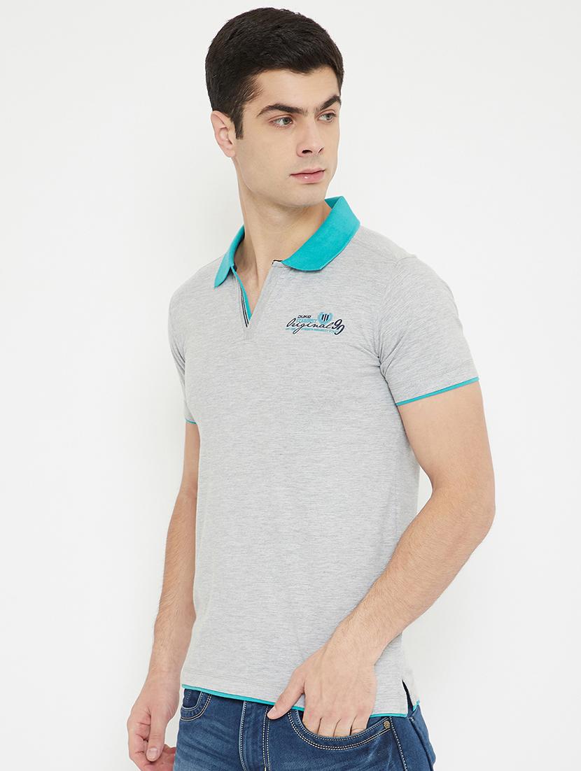 grey solid polo t-shirt - 17754205 - Standard Image - 1