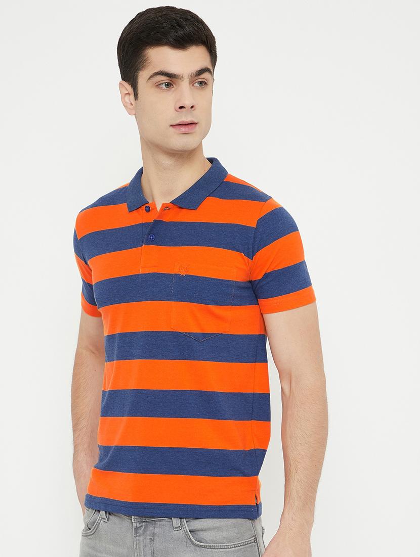 orange striped polo t-shirt - 17754323 - Standard Image - 1