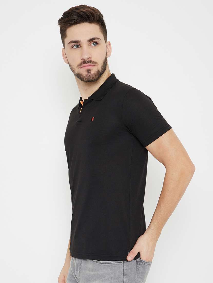 black solid polo t-shirt - 17754330 - Standard Image - 1