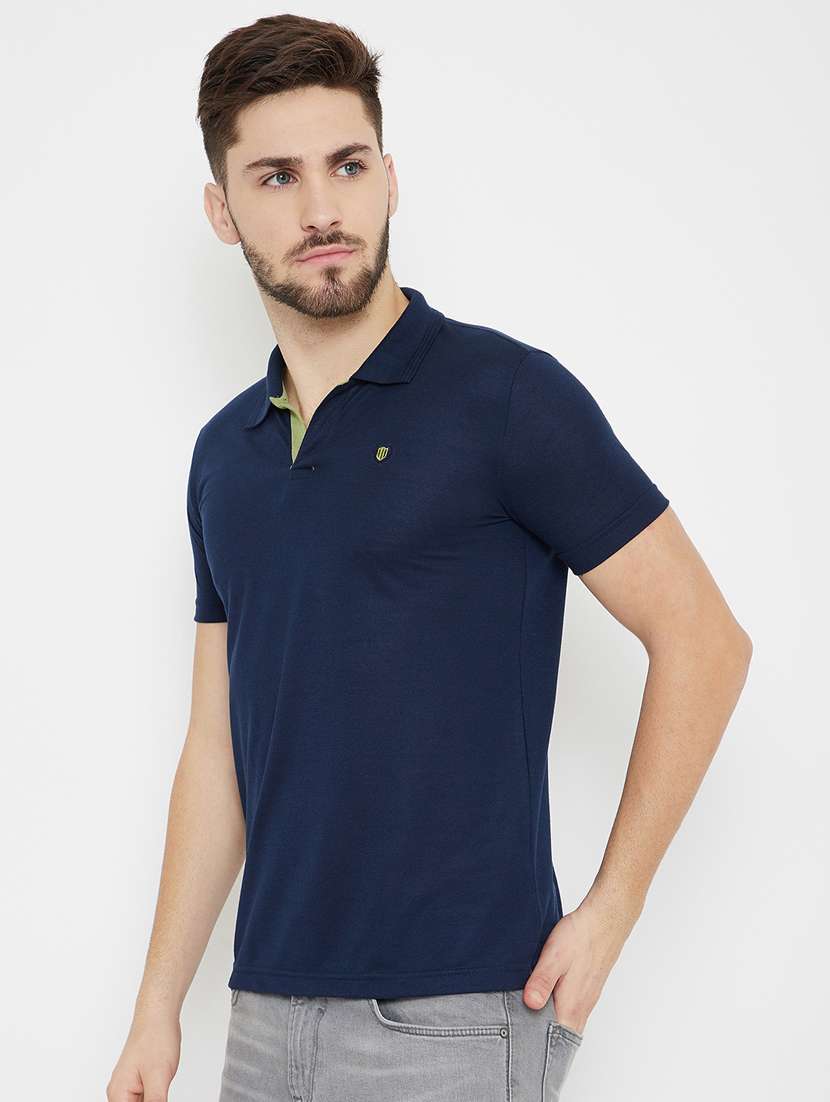 navy blue solid polo t-shirt - 17754333 -  Standard Image - 1