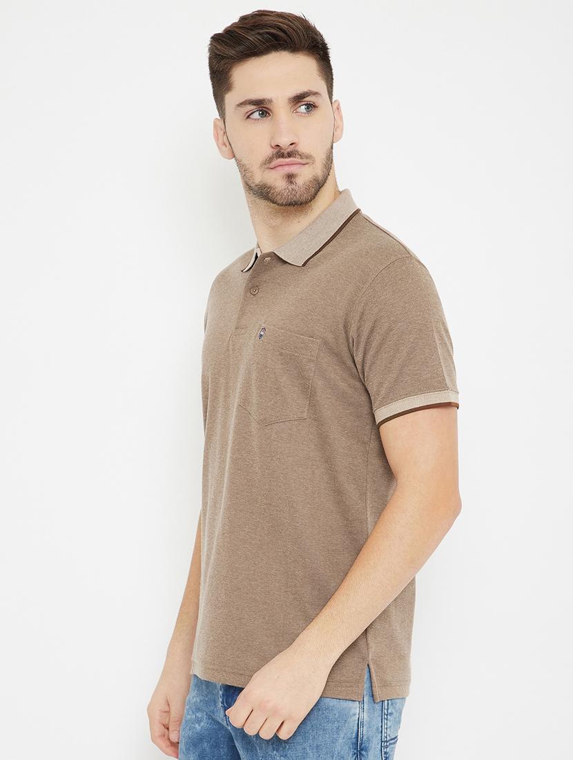 brown solid polo t-shirt - 17754357 - Standard Image - 1