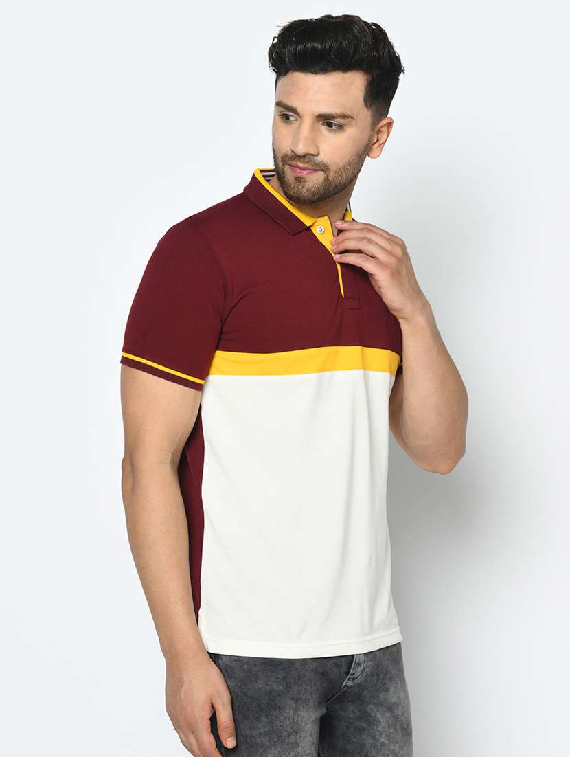 maroon color block polo t-shirt - 17754541 - Standard Image - 1