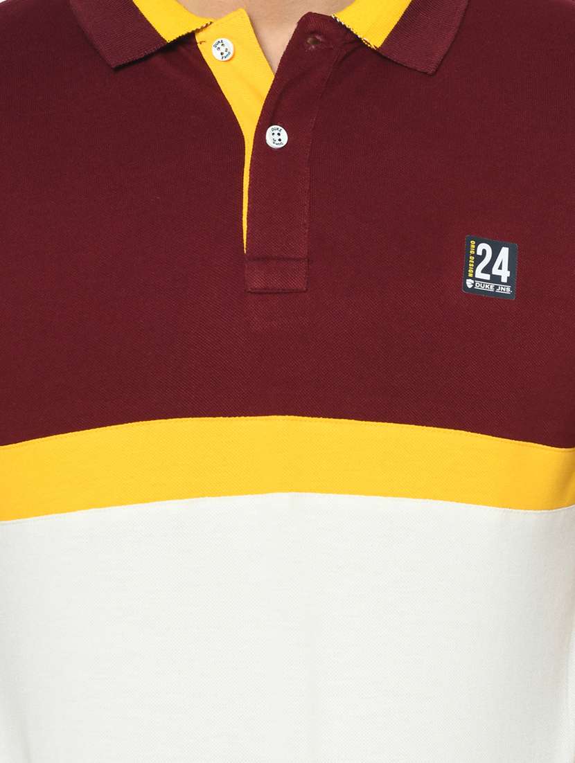 maroon color block polo t-shirt - 17754541 - Standard Image - 4