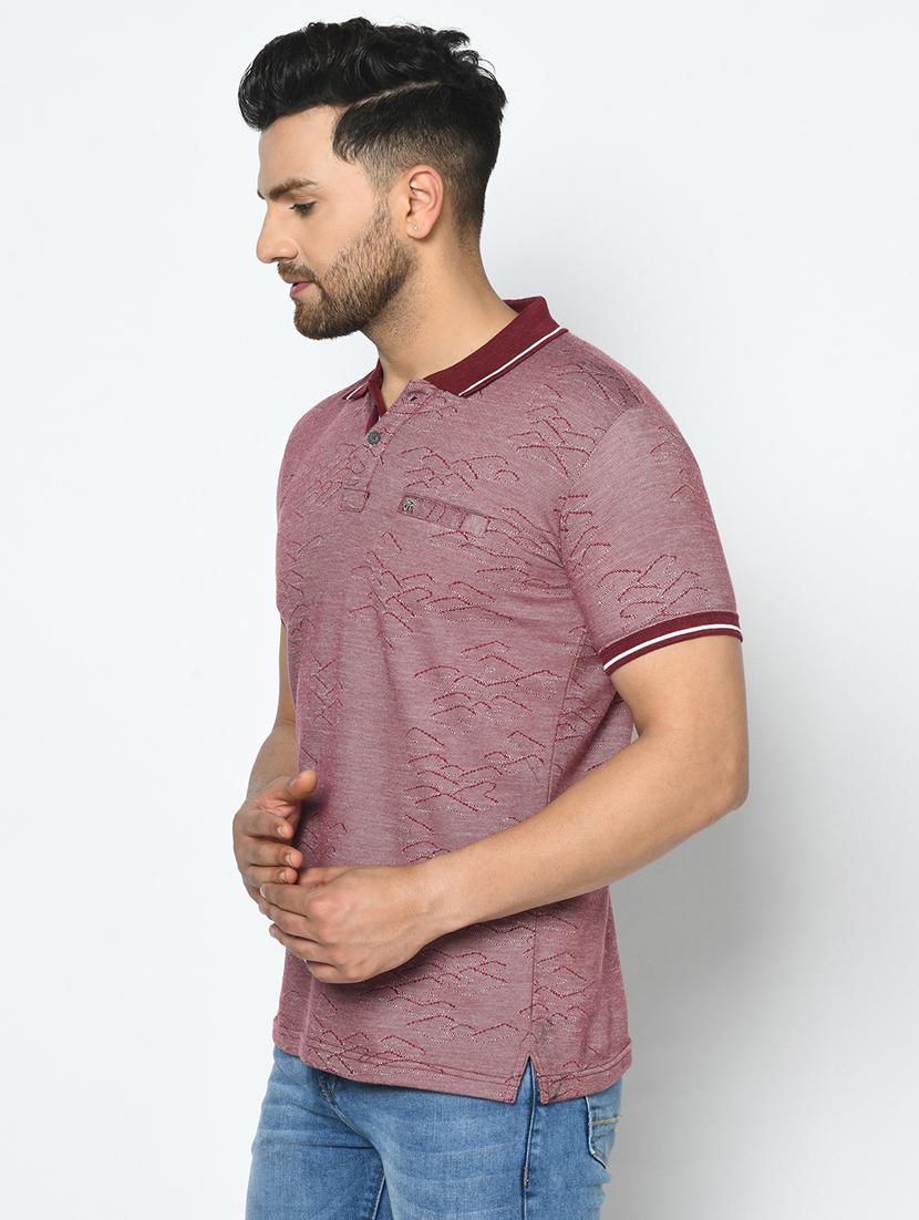 maroon self design polo t-shirt - 17754551 - Standard Image - 1