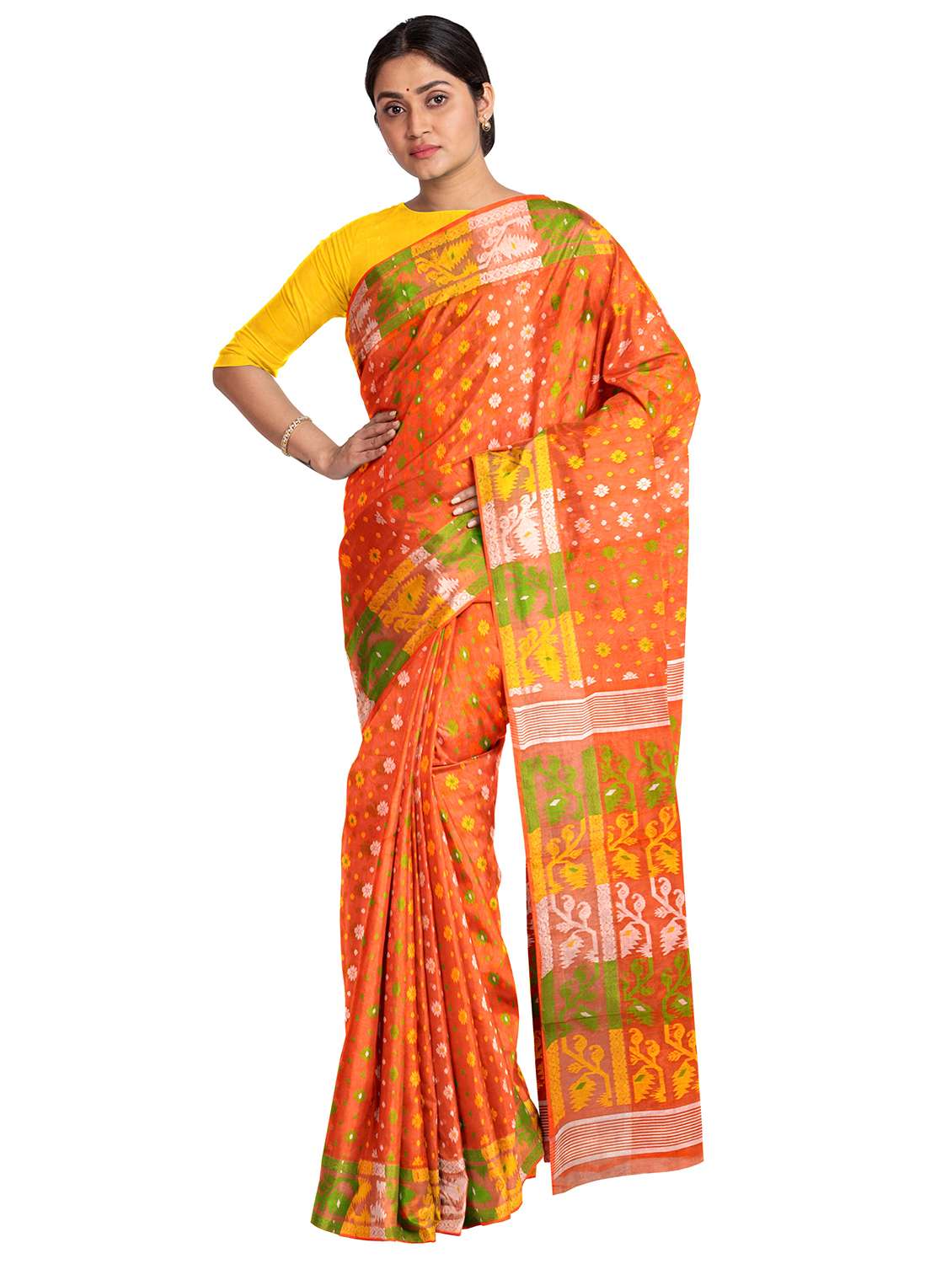 women's self design orange colored saree