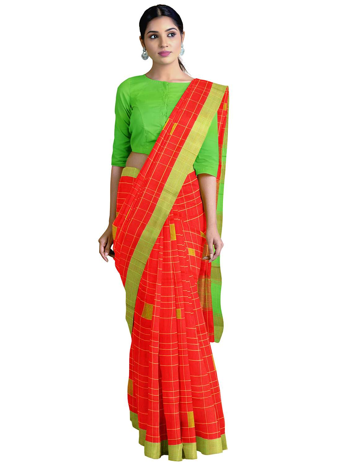 checkered handloom saree with blouse