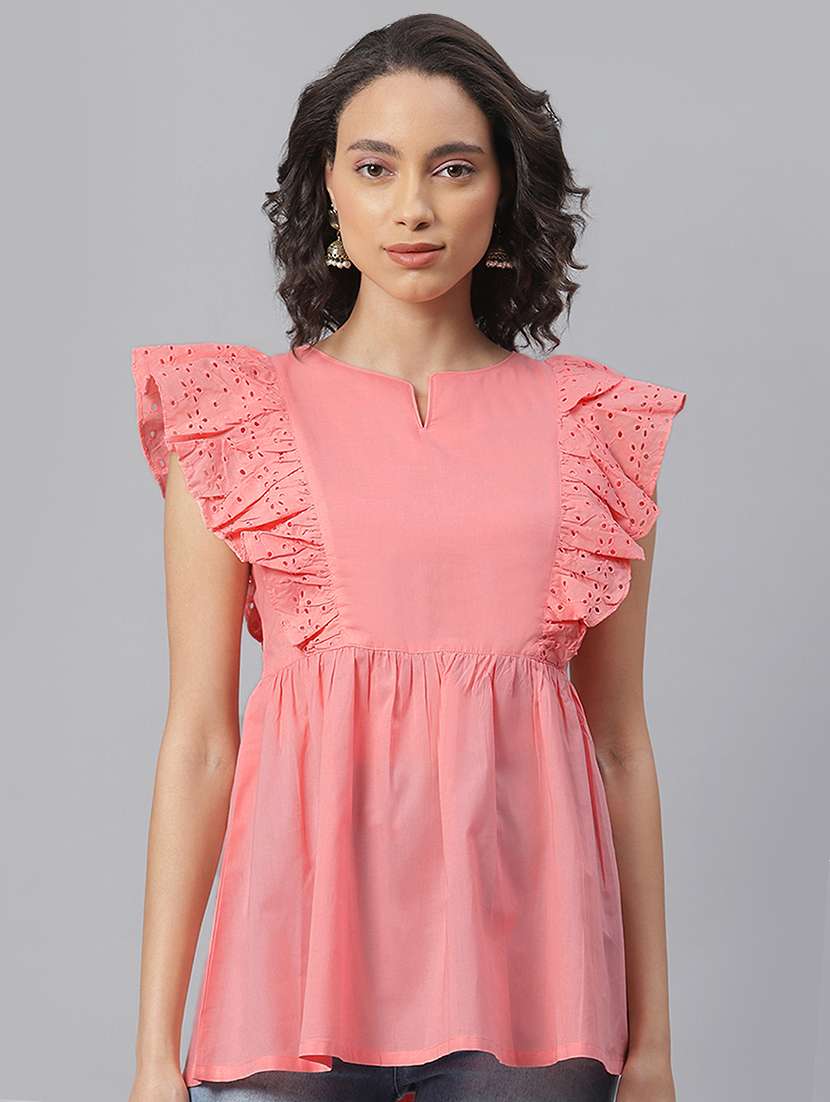 women's peplum notch neck top