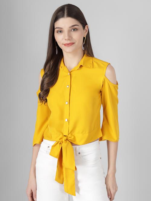 cold shoulder solid shirt - 17755529 -  Standard Image - 0