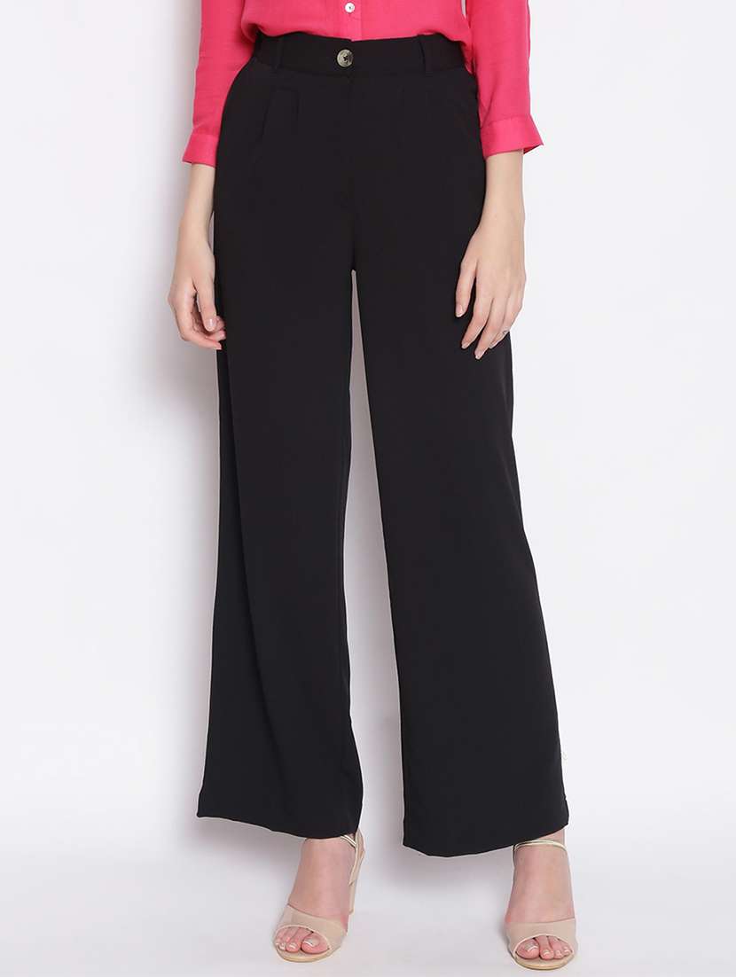 solid black flat front trouser