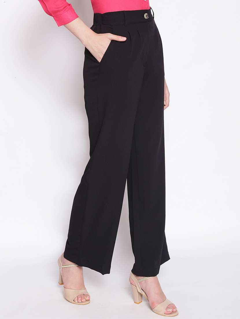 solid black flat front trouser - 17756134 -  Standard Image - 1