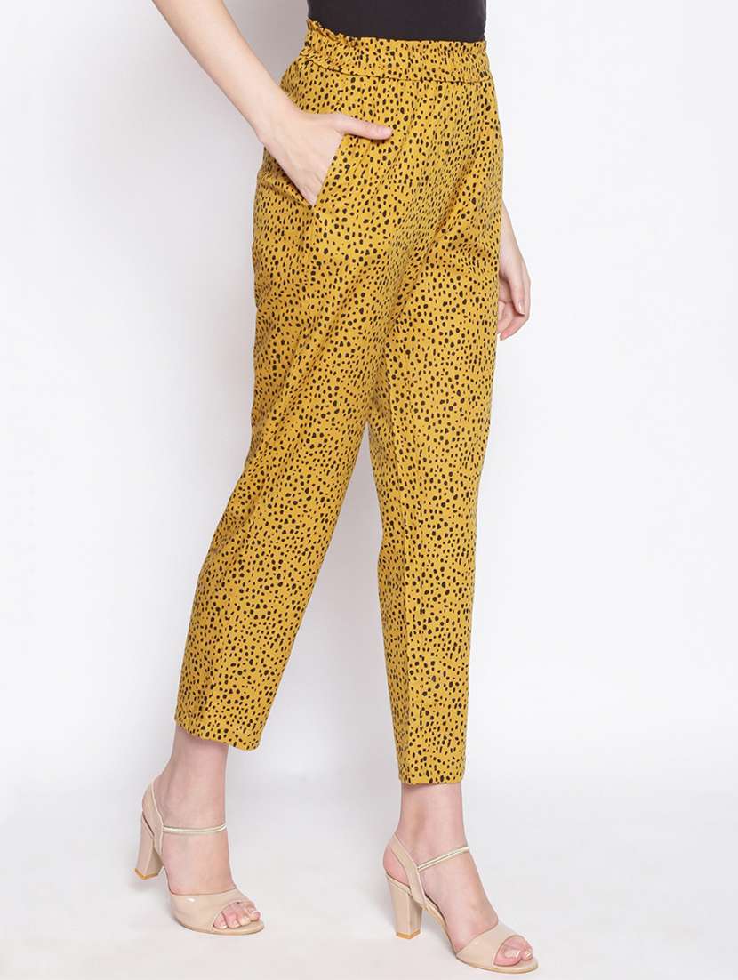 mustard printed flat front trouser - 17756141 -  Standard Image - 1