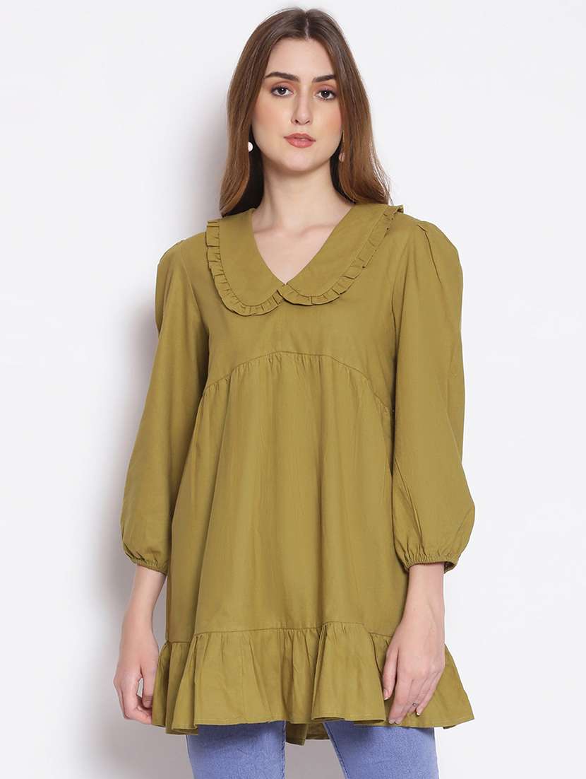 frill detail solid tunic