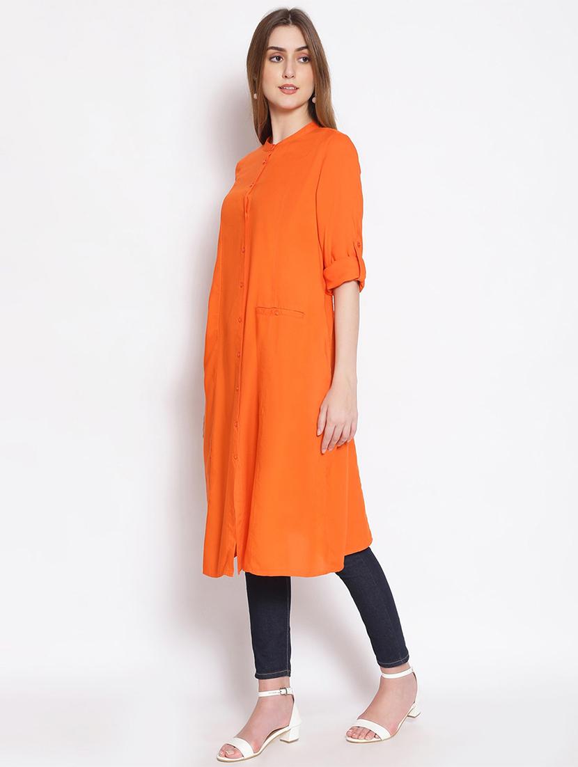 mandarin neck solid tunic - 17756201 - Standard Image - 1