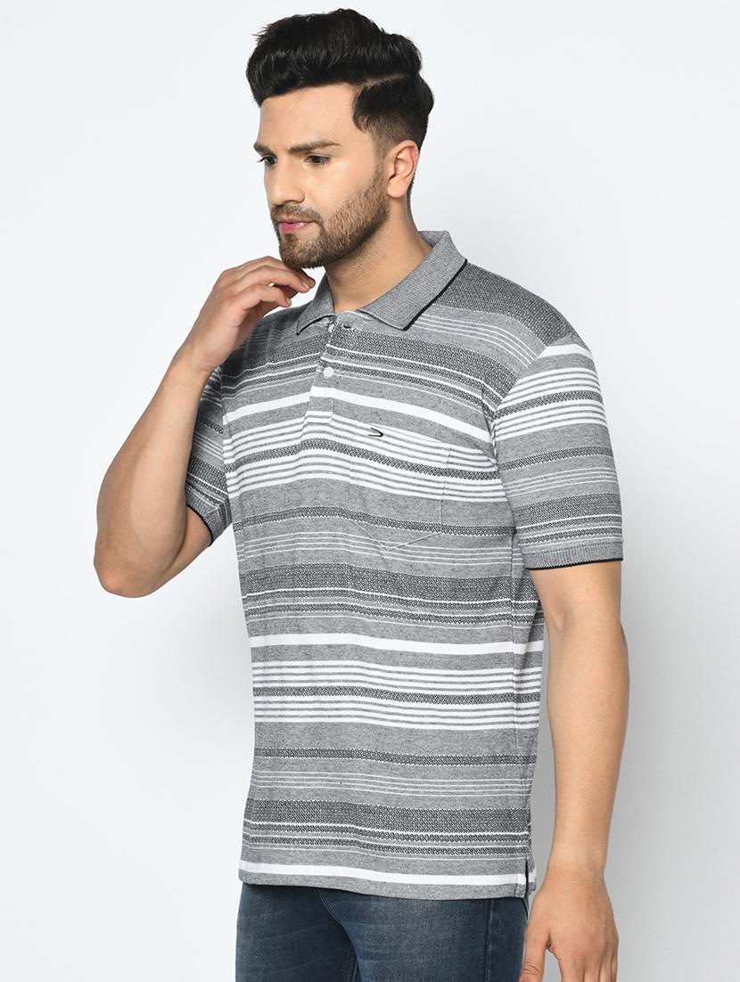 grey striped polo t-shirt - 17756375 - Standard Image - 1
