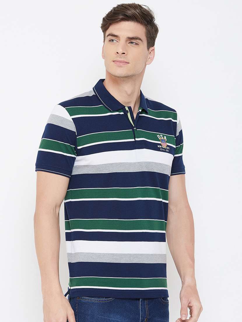 navy blue striped polo t-shirt - 17756427 - Standard Image - 1