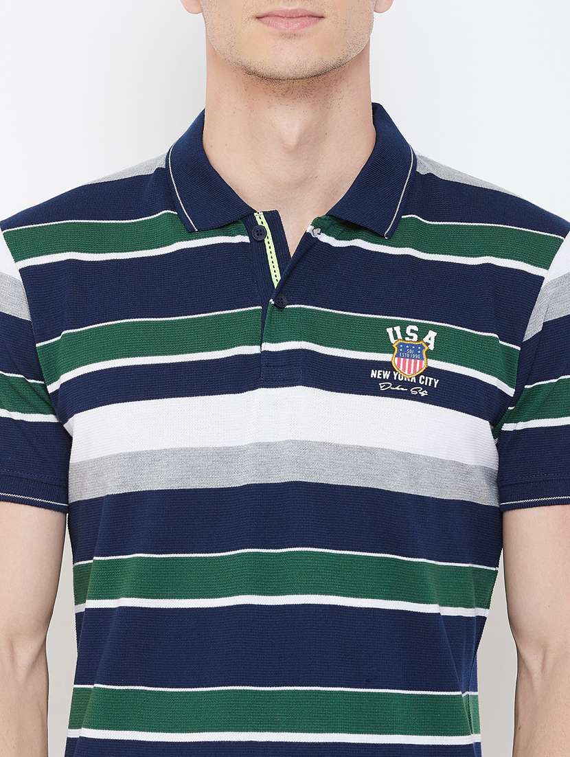 navy blue striped polo t-shirt - 17756427 - Standard Image - 4