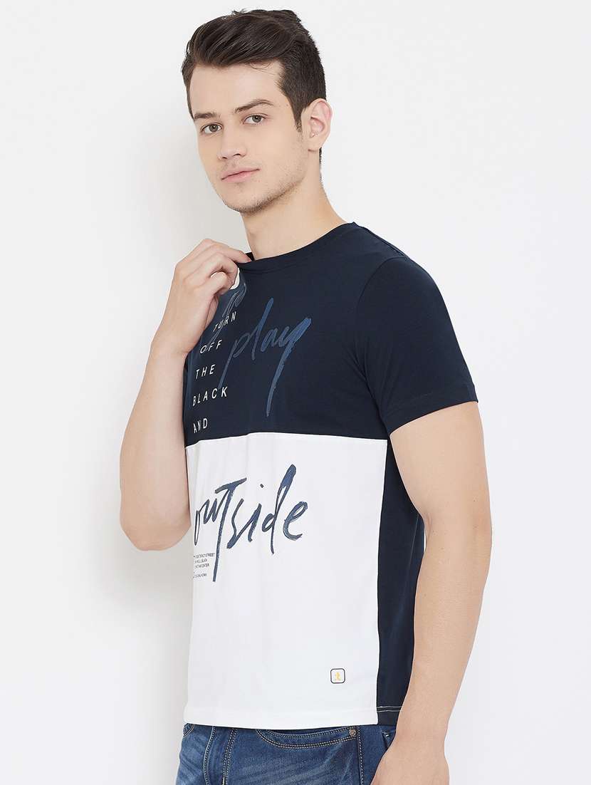 navy blue printed cut & sew t-shirt - 17757547 -  Standard Image - 1