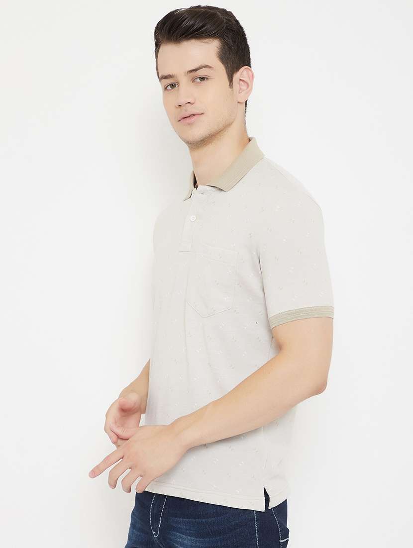 beige self design polo t-shirt - 17757550 -  Standard Image - 1