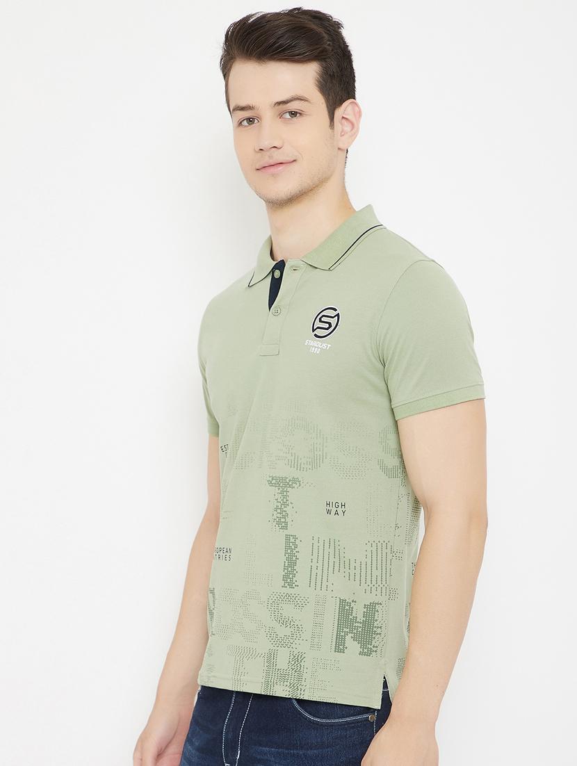 olive green printed polo t-shirt - 17757559 - Standard Image - 1