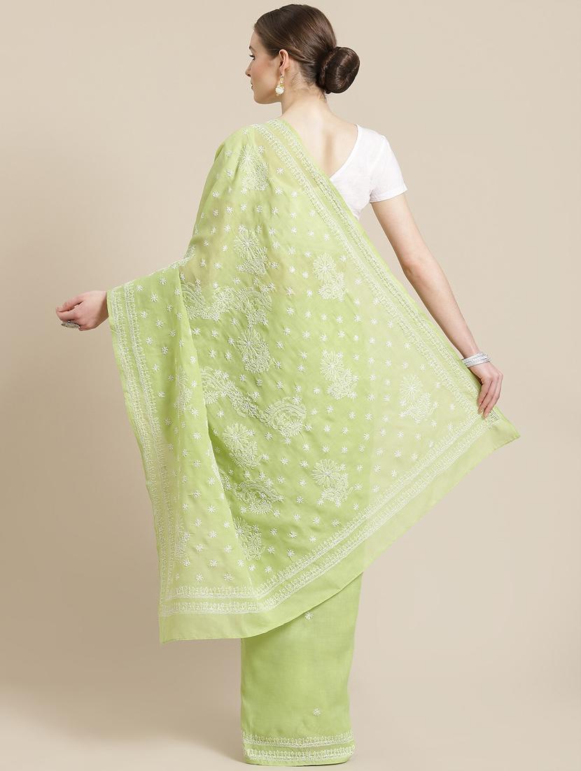 ada hand-embroidered green chikankari saree with blouse - 17757719 - Standard Image - 1
