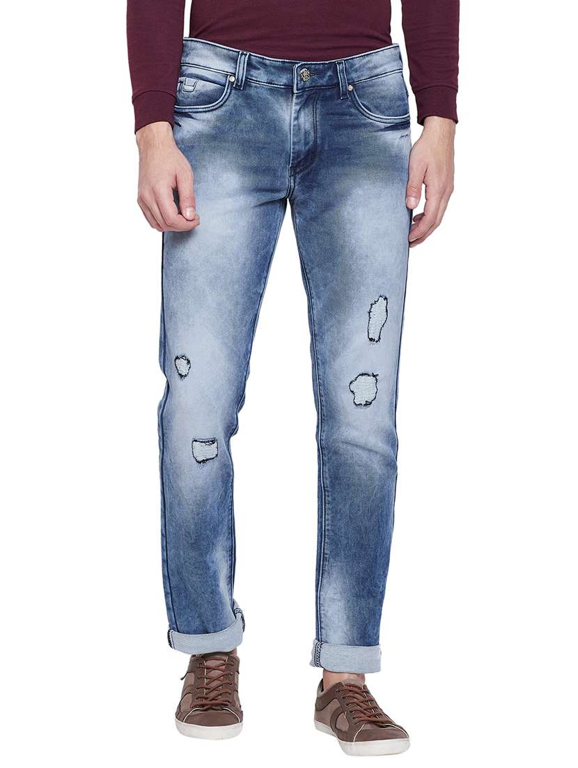 blue heavy washed ripped denim jeans
