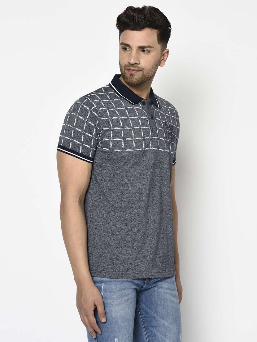 navy blue checkered polo t-shirt - 17760172 -  Standard Image - 1