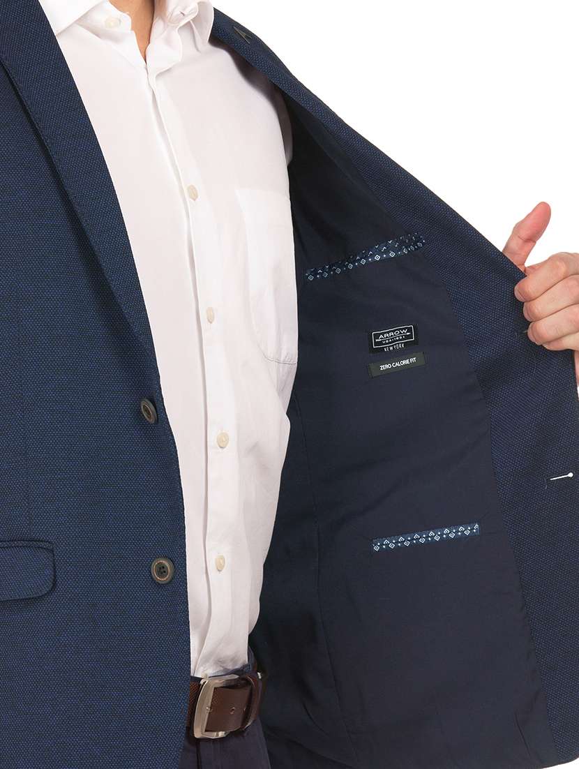 navy blue self design single breasted formal blazer - 17761167 - Standard Image - 4