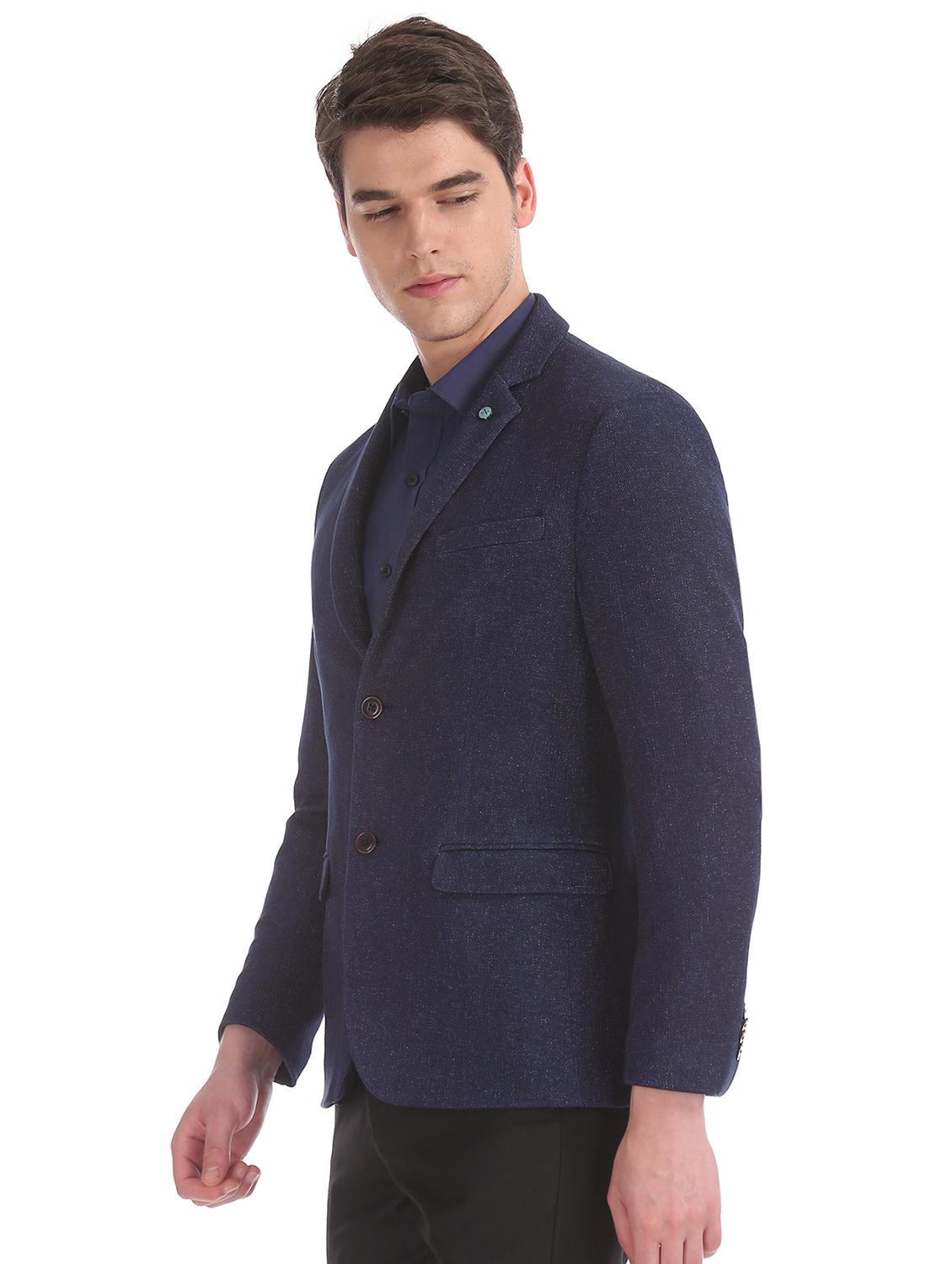 navy blue solid single breasted formal blazer - 17761190 - Standard Image - 1