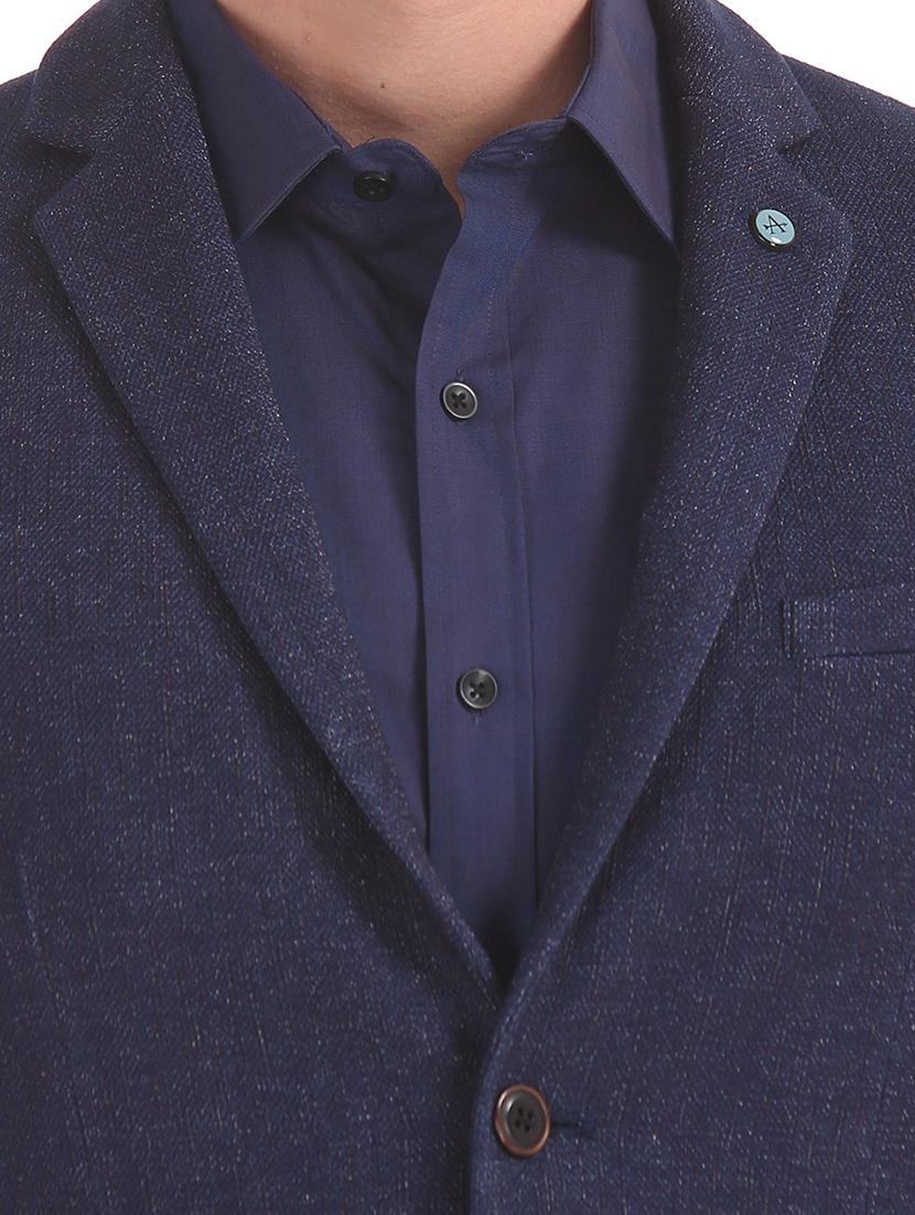 navy blue solid single breasted formal blazer - 17761190 - Standard Image - 4