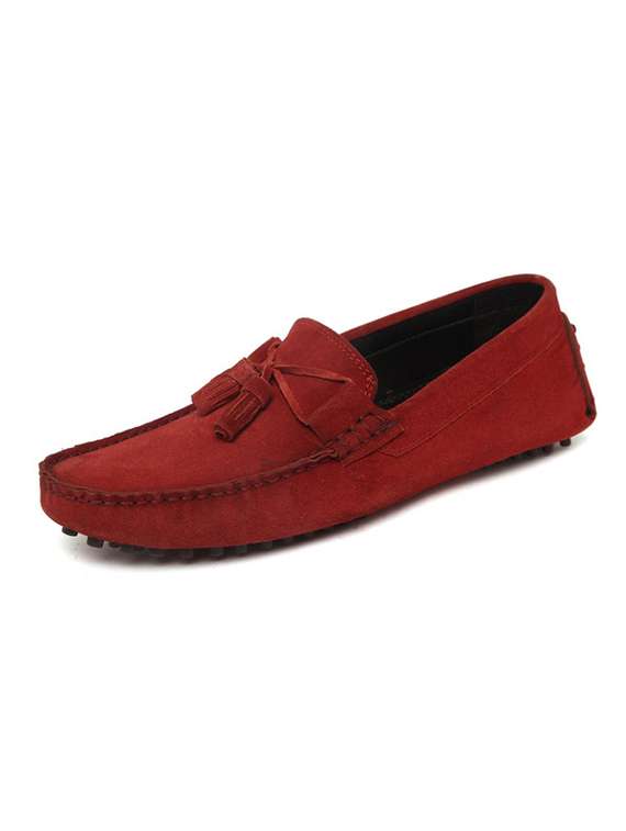 red suede handicraft loafers